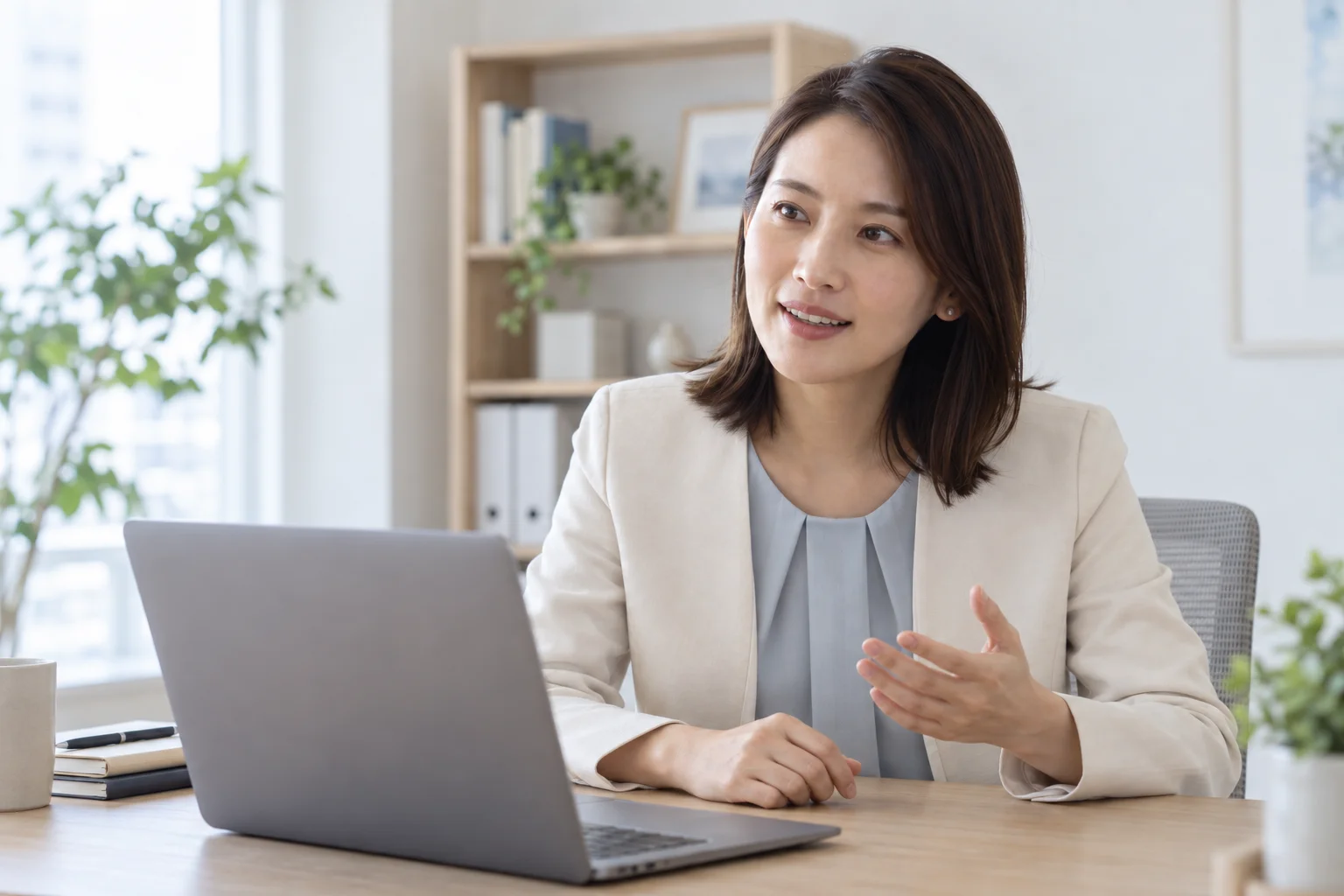 オンラインで業務の相談を進めるイメージ
